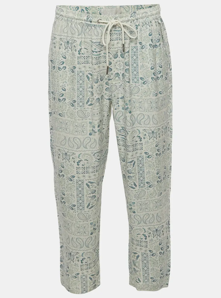 Kith Cream/Green Paisley Print Silk Blend Barrow Pants L