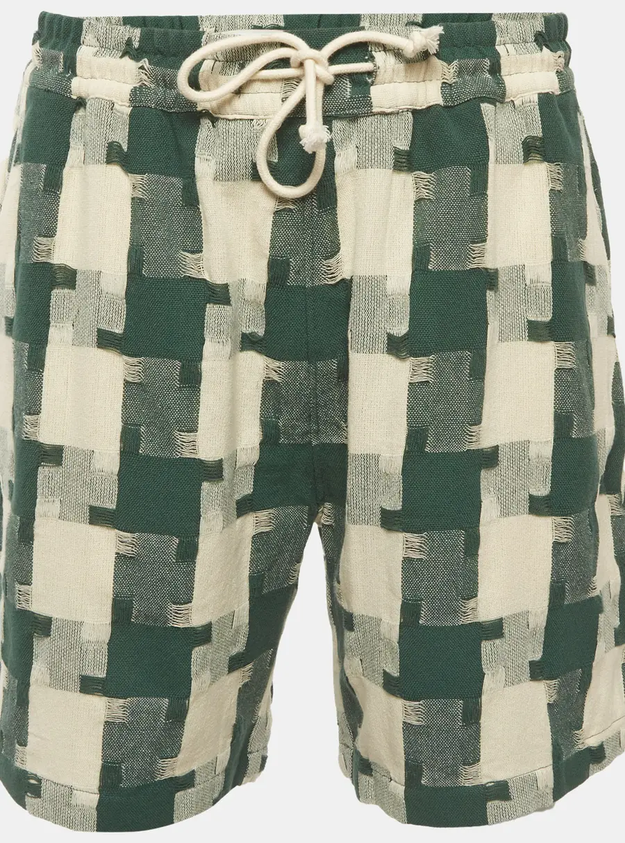 Kith White/Green Jumbo Houndstooth Cotton Mason Shorts L