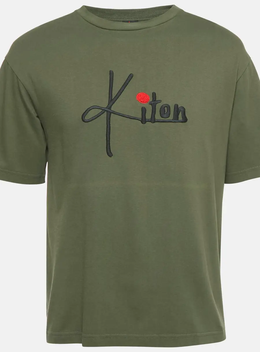 Kiton Olive Green Logo Embroidered Crewneck T-Shirt S