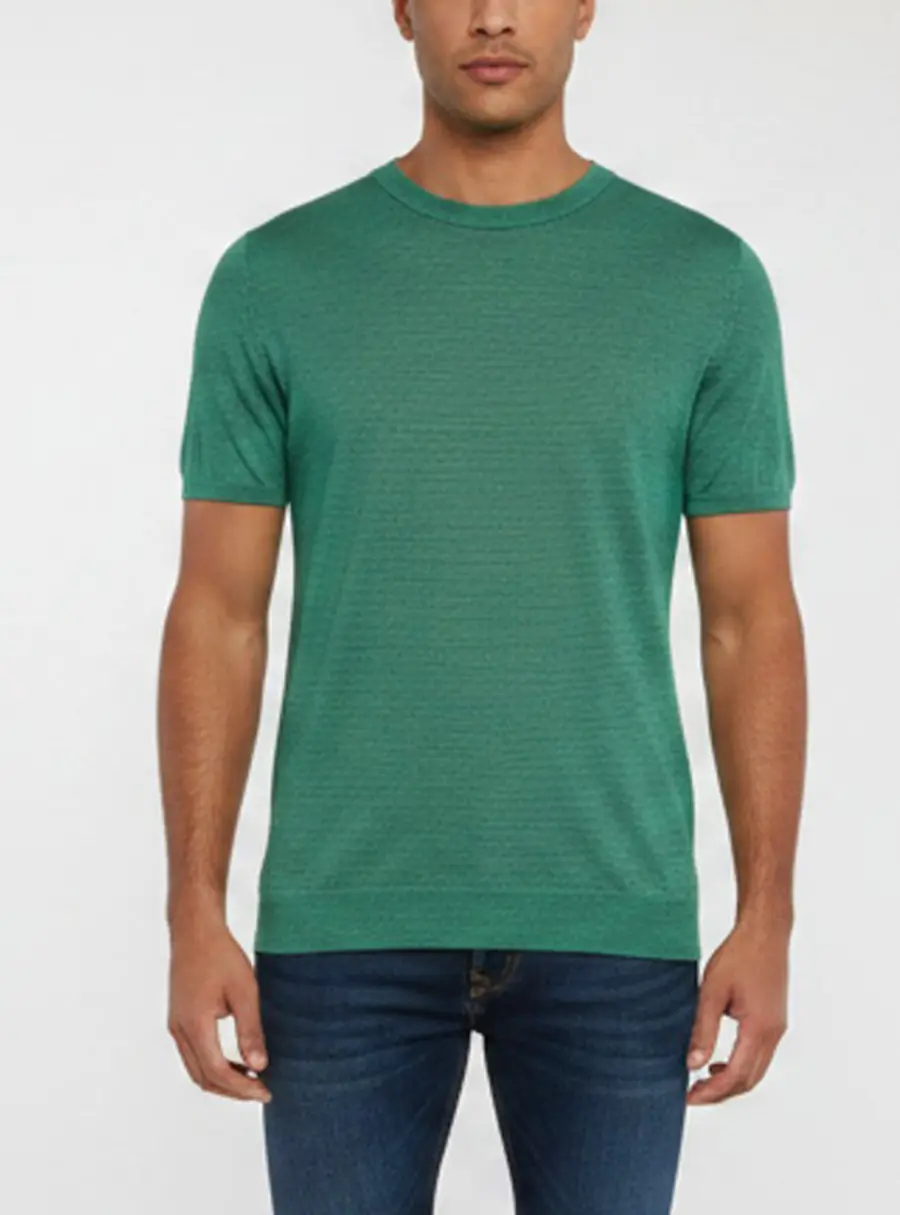 Kiton Green/White Striped Cotton Knit T-Shirt M