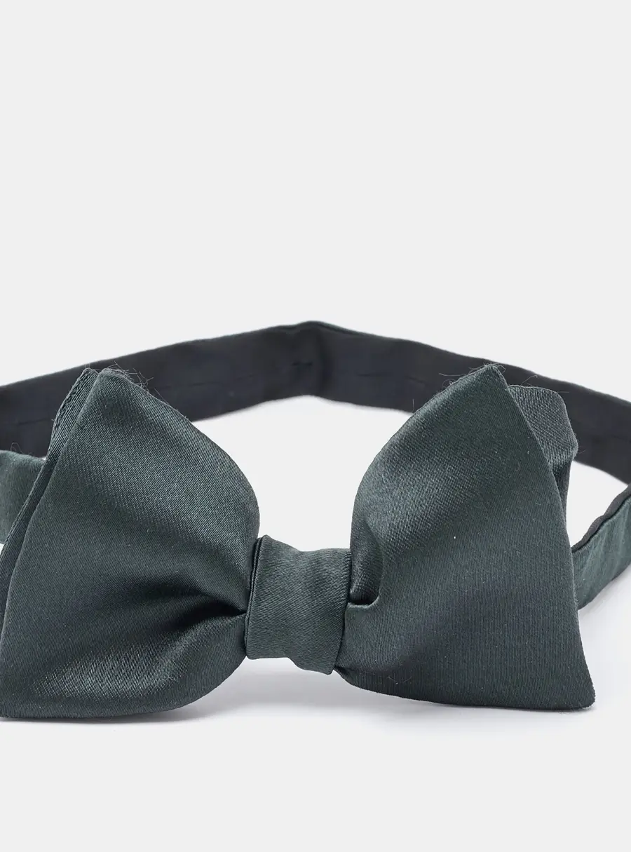 Lanvin Dark Green Silk Double Bow Tie