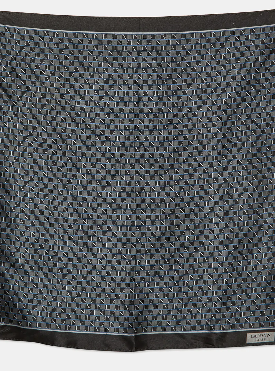 Lanvin Black Logo Print Silk Pocket Square