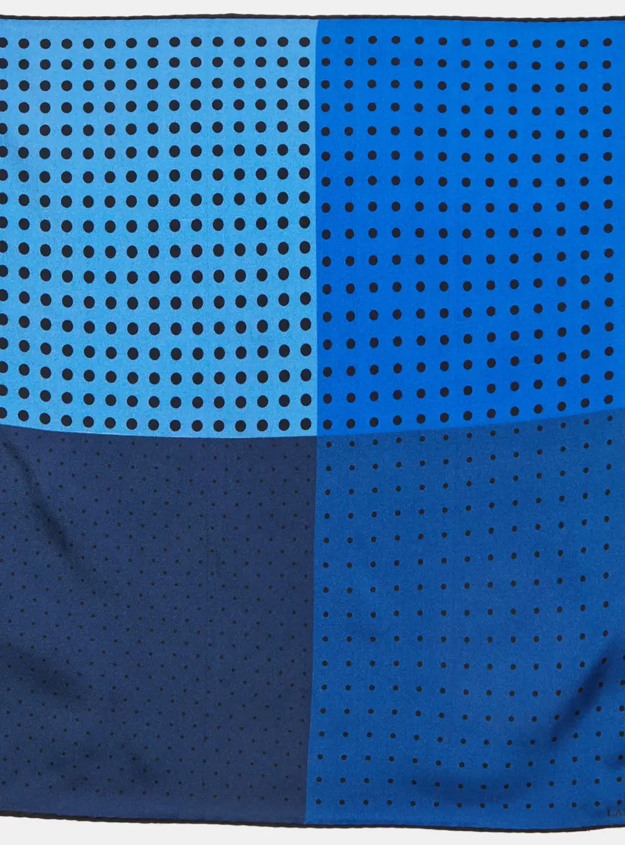 Lanvin Blue Polka Dot Print Silk Pocket Square Scarf