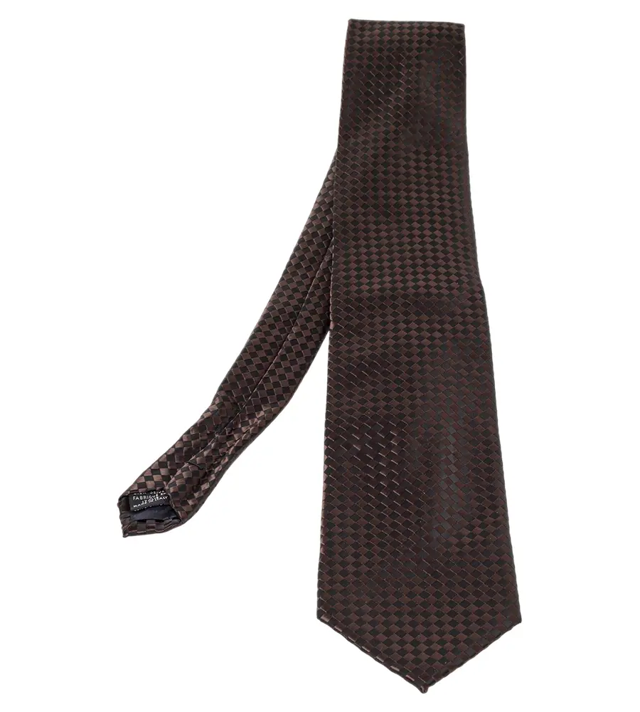 Lanvin Vintage Brown & Black Checkered Silk Traditional Tie