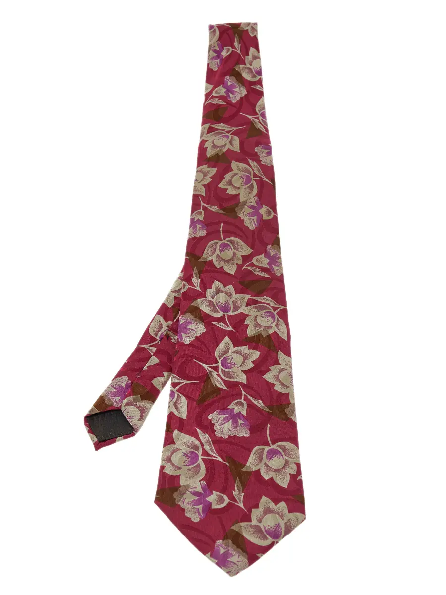 Lanvin Burgundy Floral Print Traditional Silk Tie