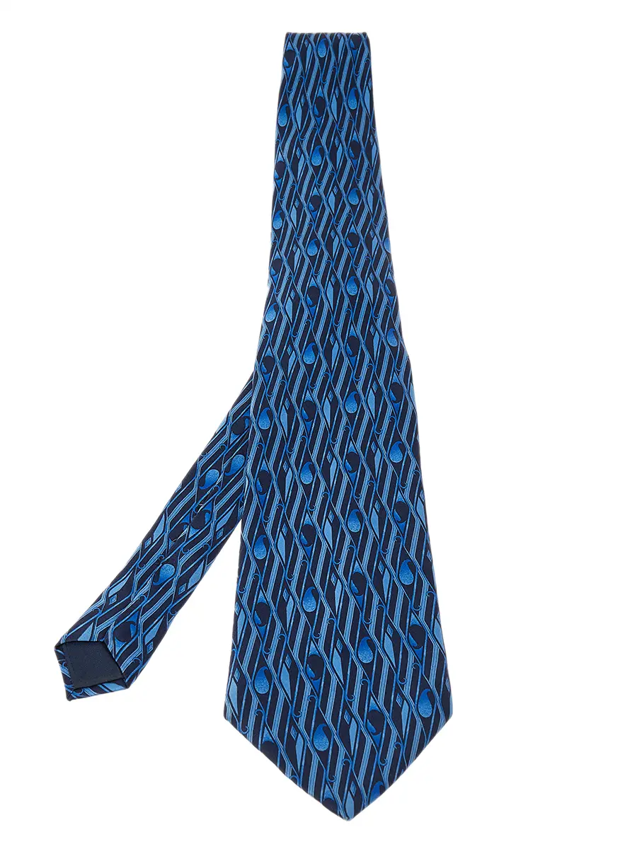 Lanvin Navy Blue Geometric Paisley Print Traditional Silk Tie