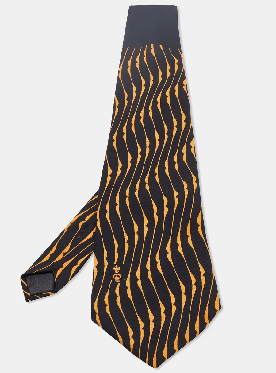 Lanvin Vintage Black & Orange Printed Silk Traditional Tie
