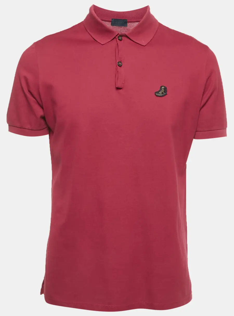 Lanvin Maroon Logo Patch Cotton Polo T-Shirt M
