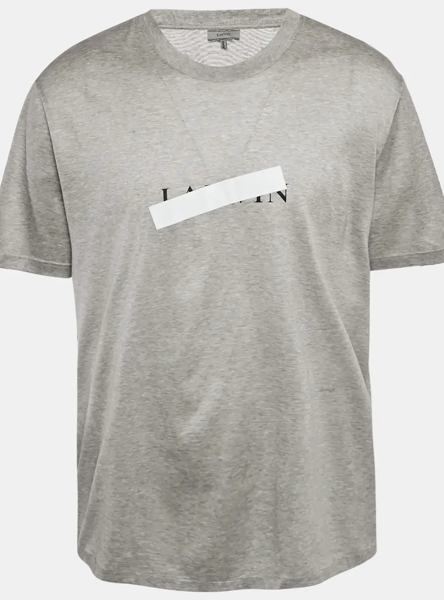 Lanvin Grey Logo Reflective Tape Printed Cotton Knit T-Shirt 3XL