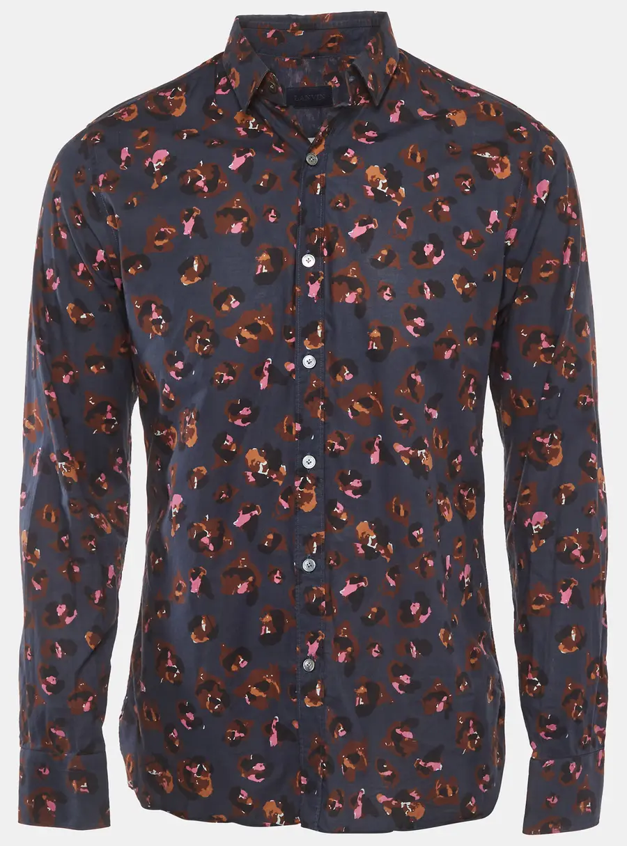 Lanvin Blue Printed Cotton Long Sleeve Shirt L