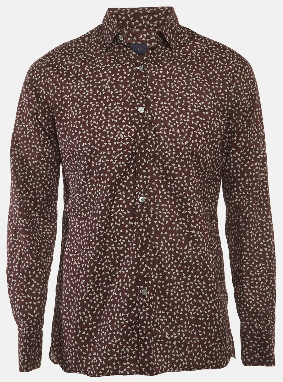 Lanvin Burgundy Geometric Print Cotton Button Up Shirt L