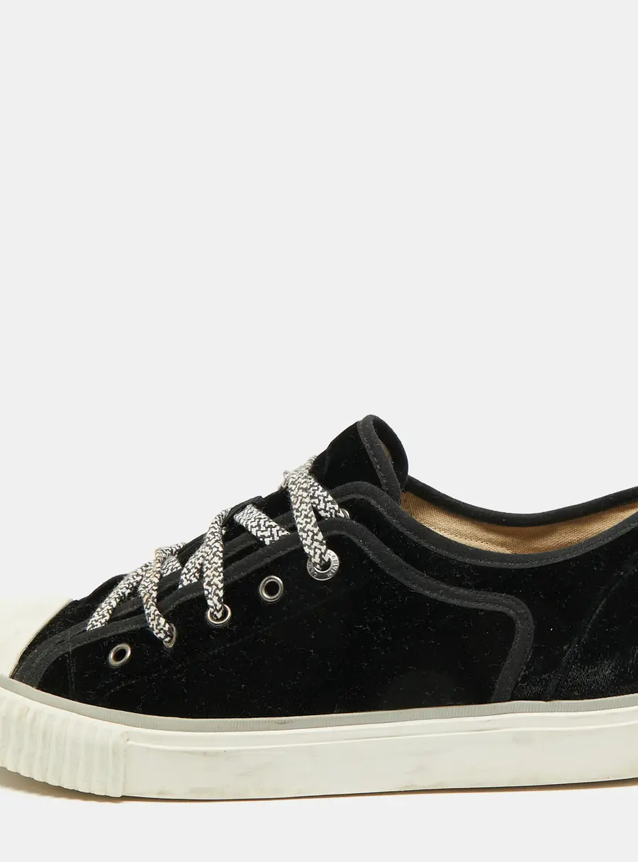 Lanvin Size 45 Black Rubber and Velvet Low Top Cap Toe Sneakers