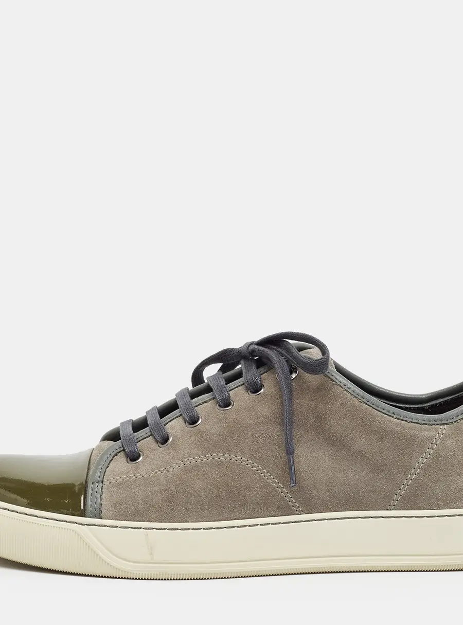 Lanvin DDB1 Size 43 Grey/Dark Green Patent Leather and Suede Low Top Sneakers