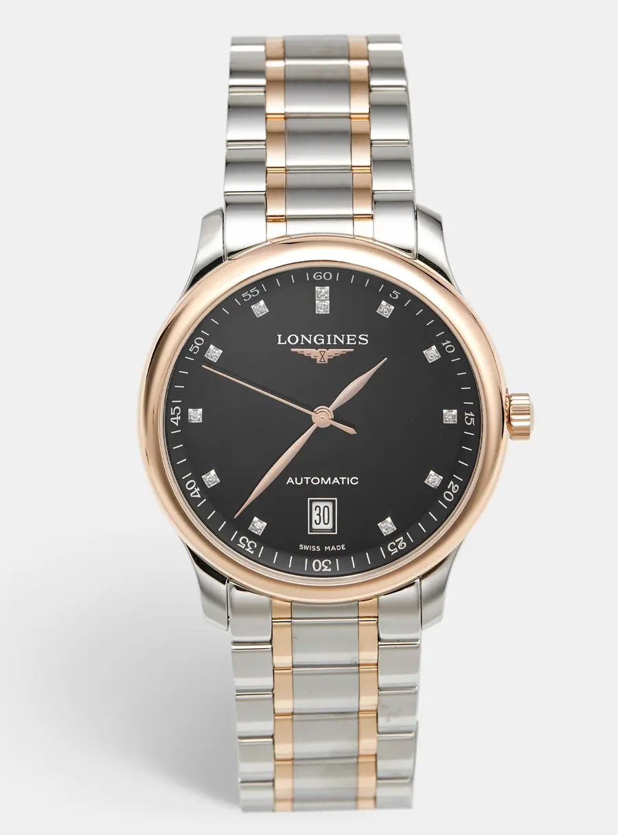 Longines Master Collection L2.257.5.59.7 Black Dial 18k Rose Gold Gold Plated Metal Diamond Men's Wristwatch 38.50 mm