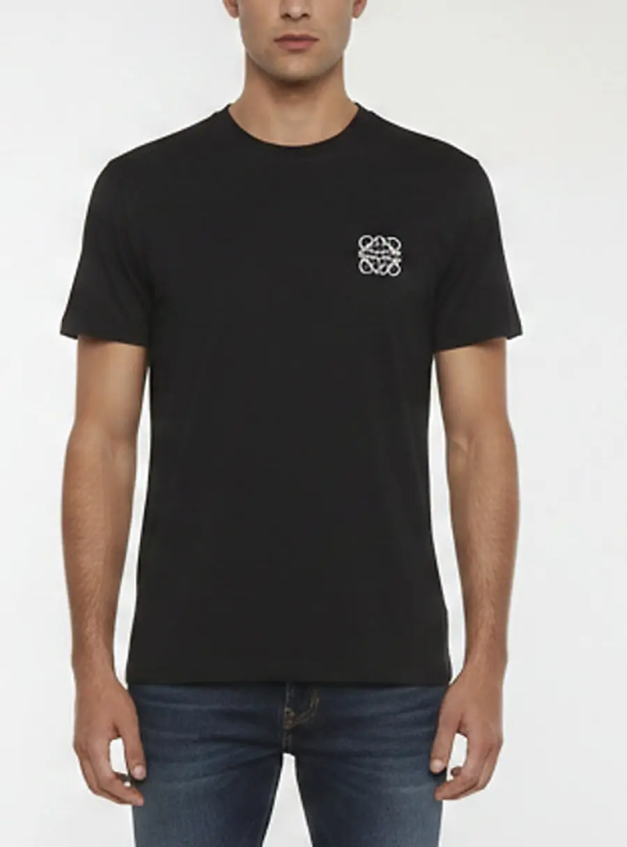 Loewe Black Anagram Embroidery Cotton Crew Neck T-Shirt S