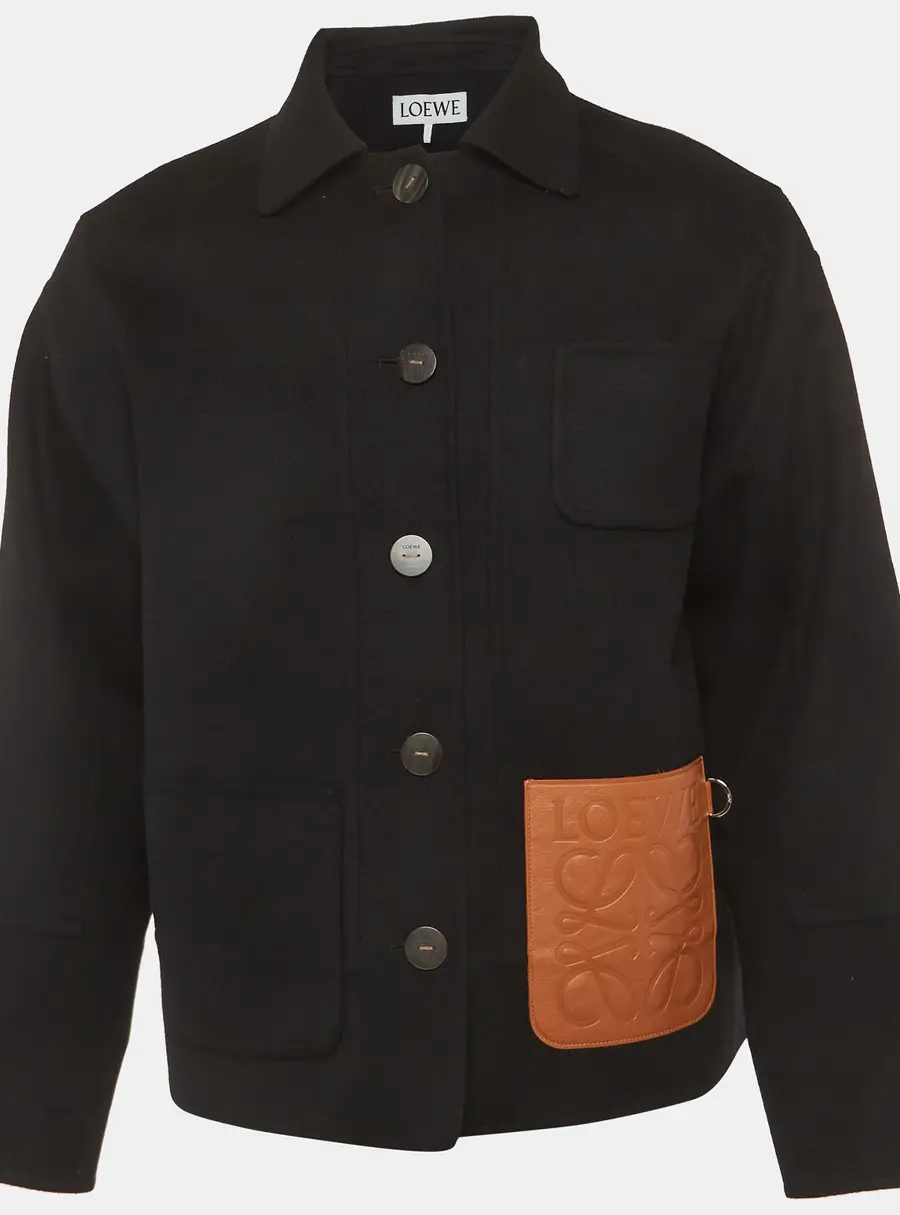 Loewe Black Wool Patch Leather Pocket Detail Jacket XXXS