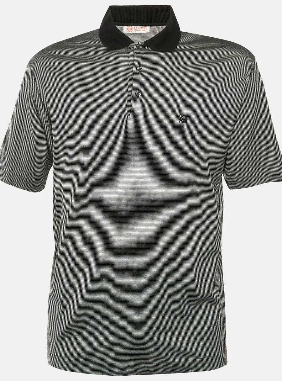 Loewe Vintage Black Striped Cotton Polo T-Shirt M