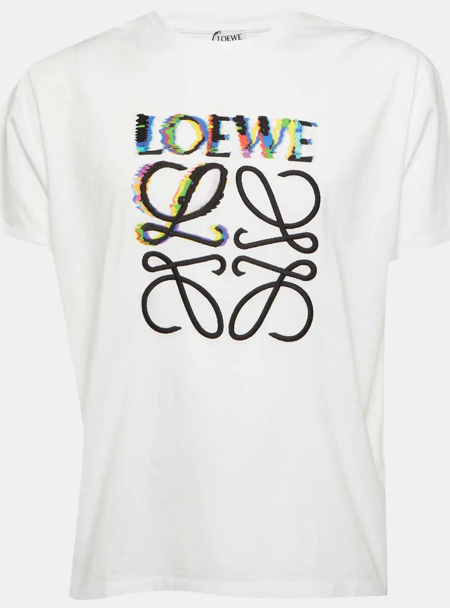 Loewe White Glitch Anagram Cotton Crew Neck T-Shirt L