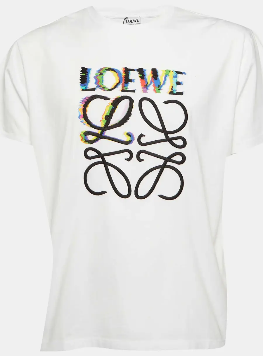 Loewe White Glitch Anagram Cotton Crew Neck T-Shirt M