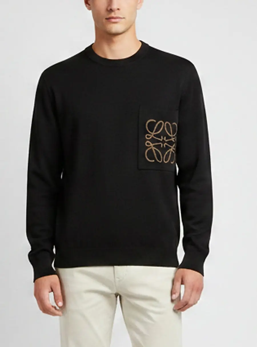 Loewe Black Anagram Intarsia Knit Pocket Sweater S