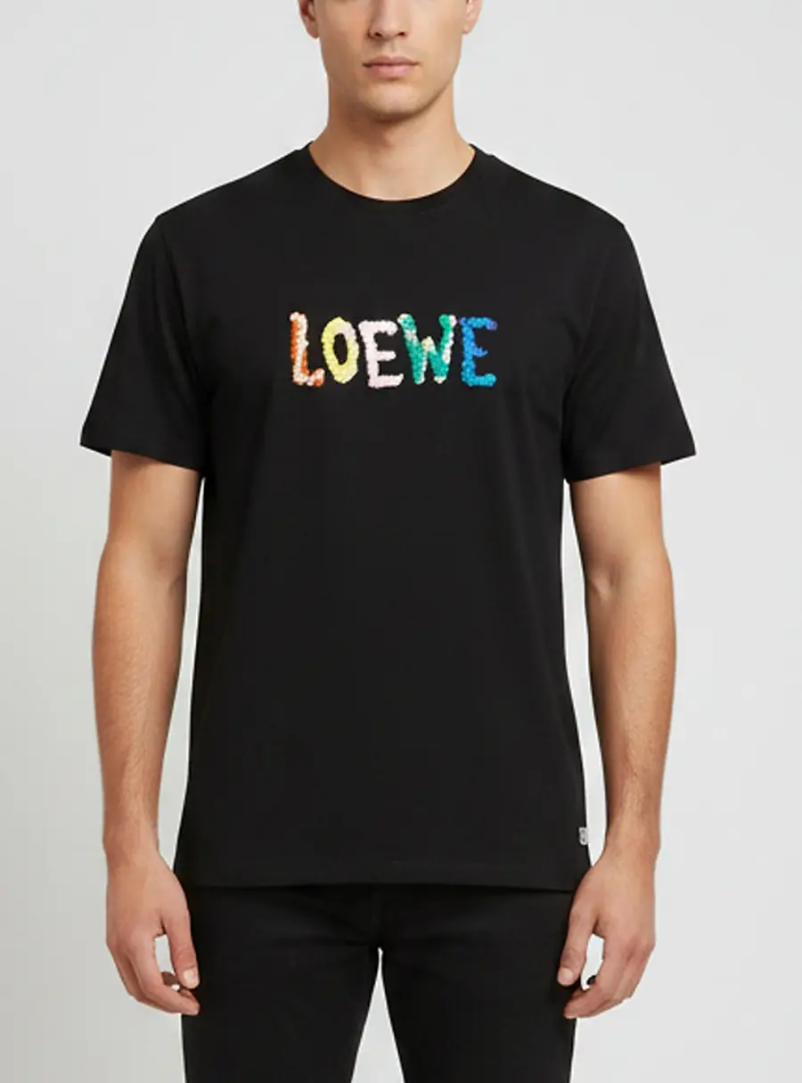 Loewe Black Logo Embroidered Jersey Crew Neck T-Shirt L