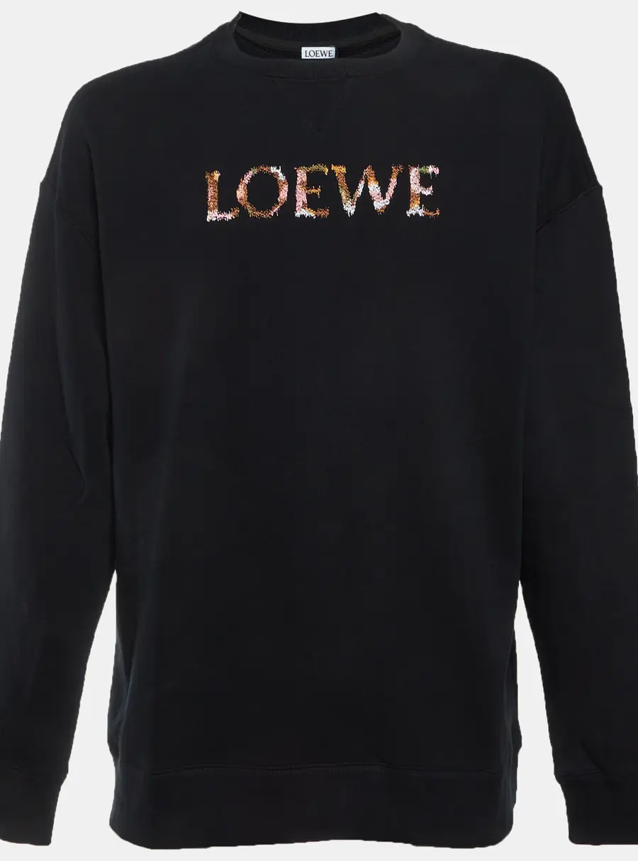 Loewe Black Logo Embroidered Cotton Crew Neck Sweatshirt M
