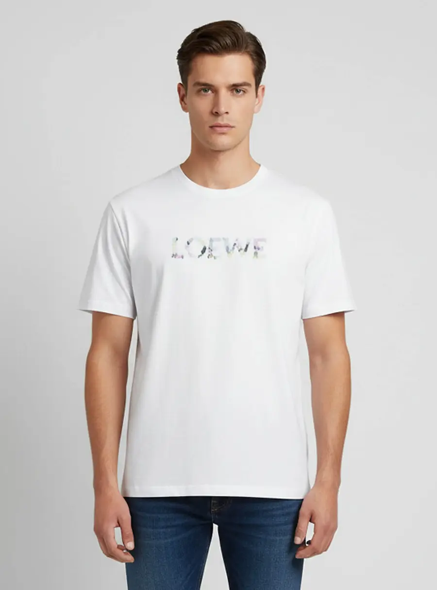 Loewe White Logo Embroidered Cotton Relaxed Fit T-Shirt XL