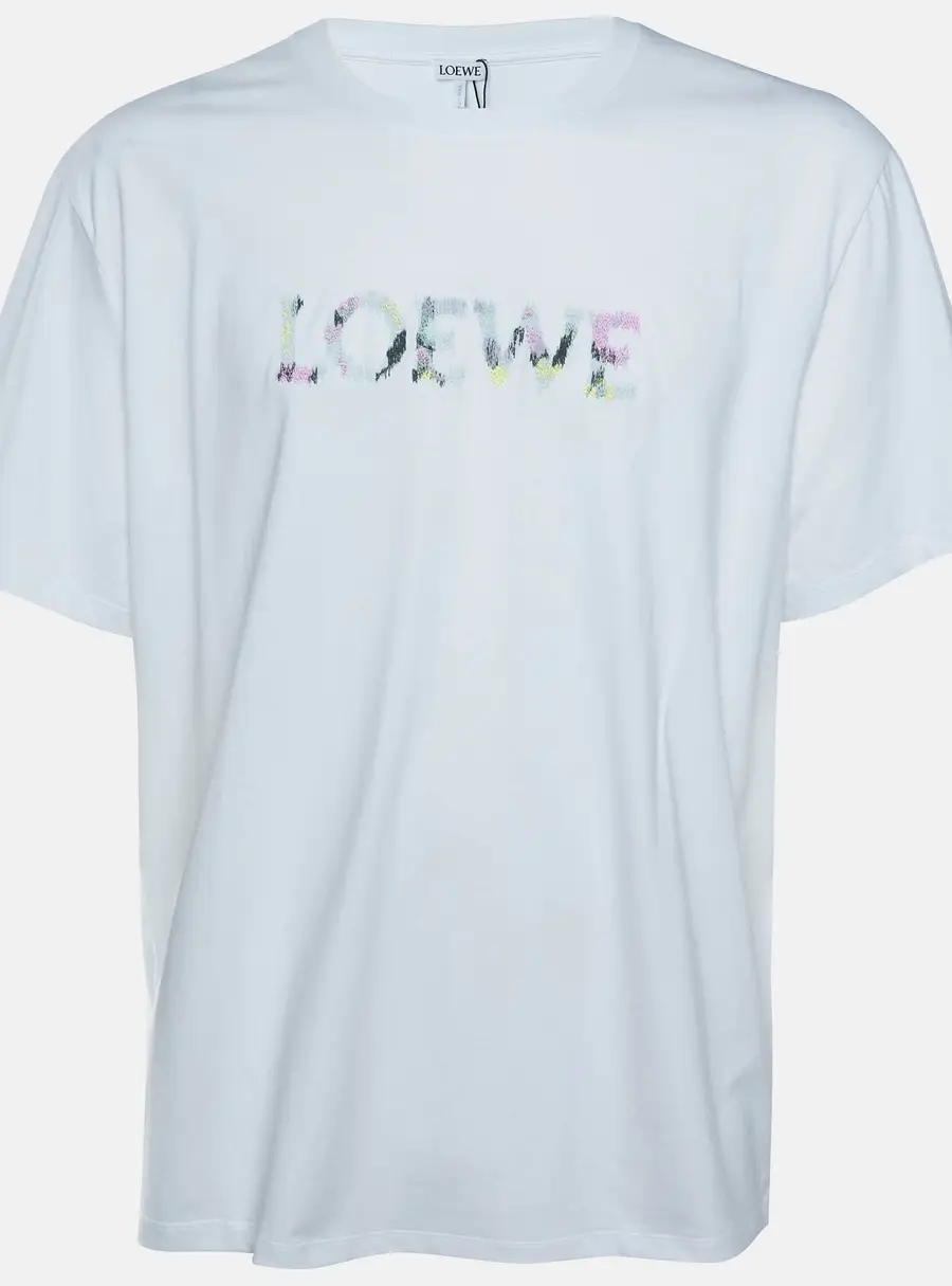 Loewe White Logo Embroidered Cotton Relaxed Fit T-Shirt XS