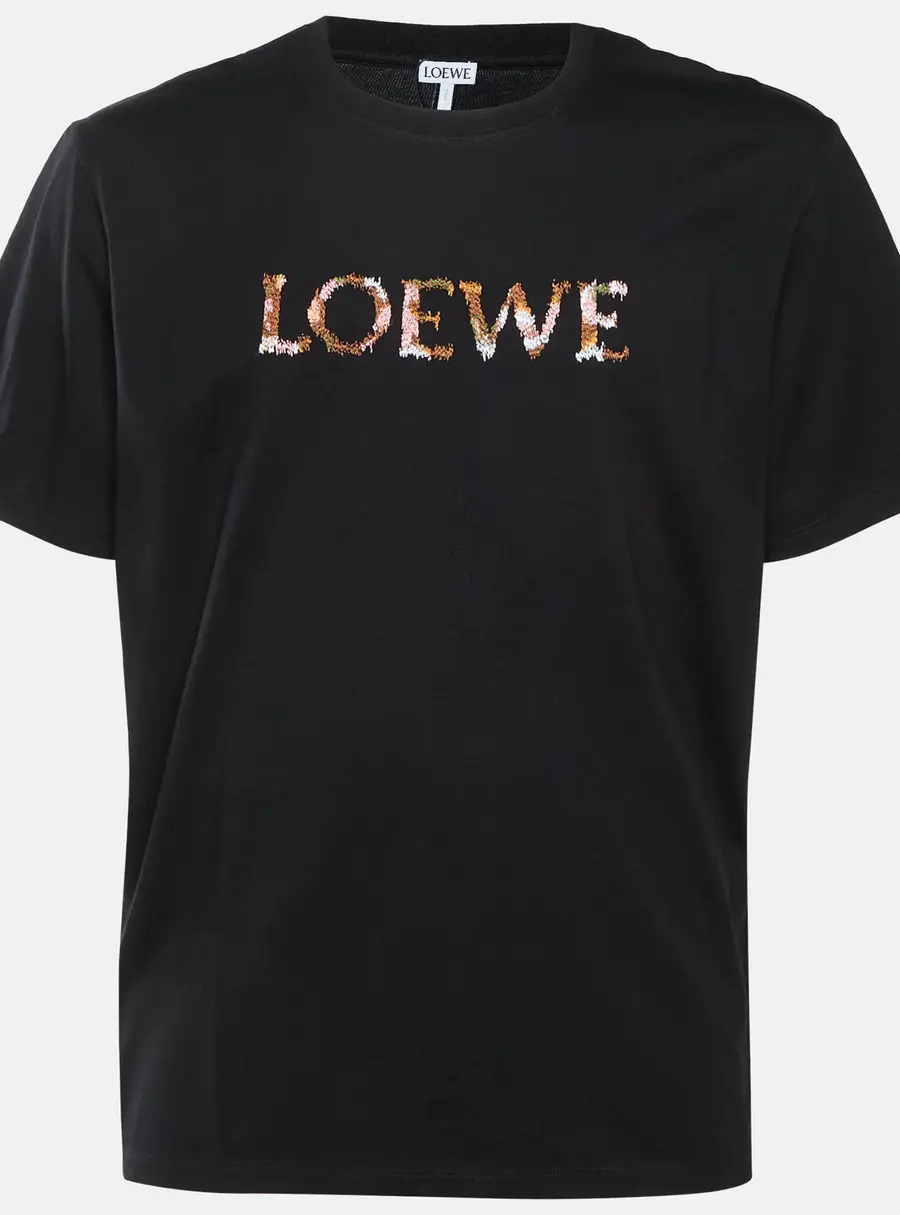 Loewe Black Logo Embroidered Cotton Relaxed Fit T-Shirt L