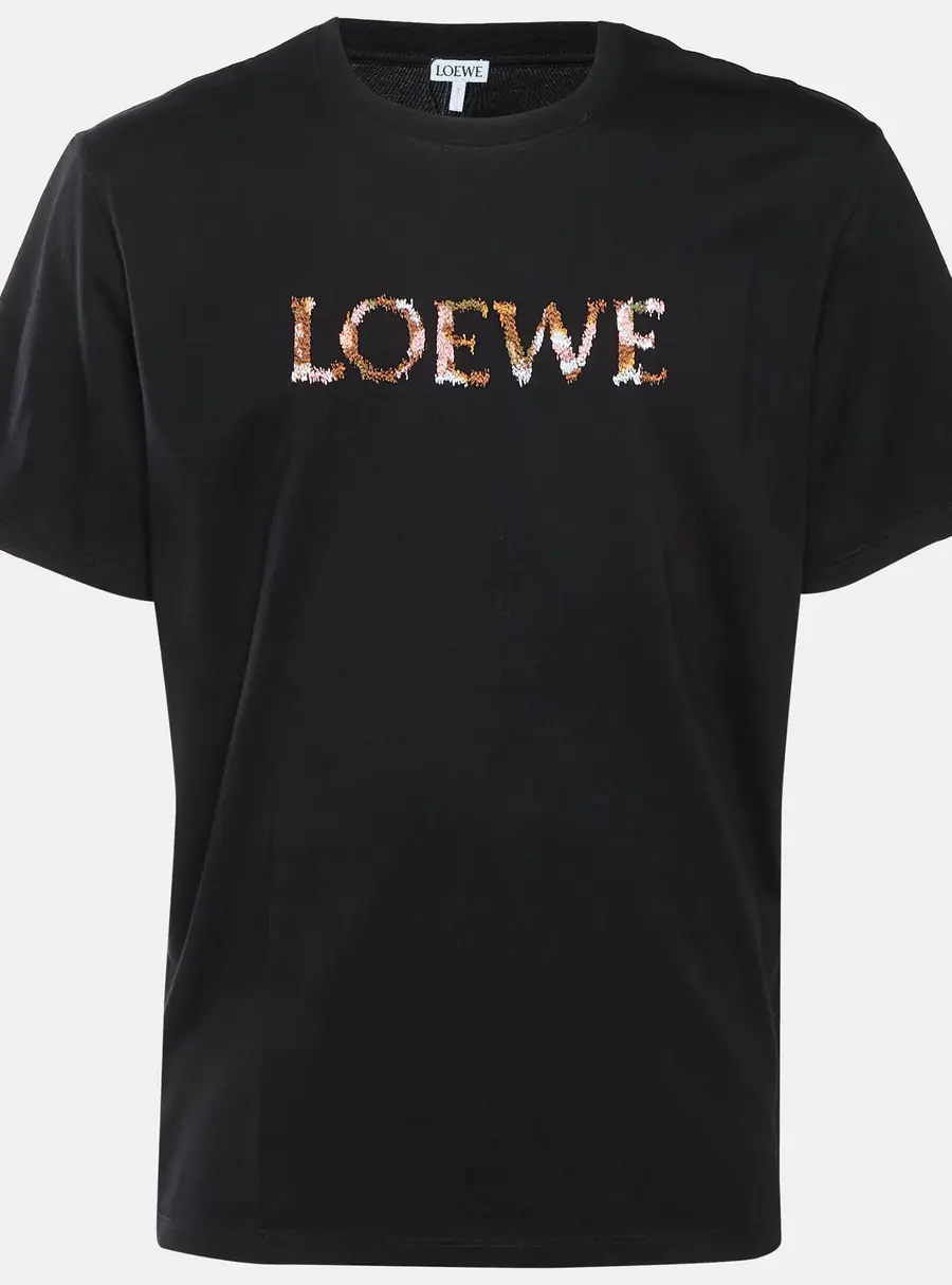 Loewe Black Logo Embroidered Cotton Relaxed Fit T-Shirt S