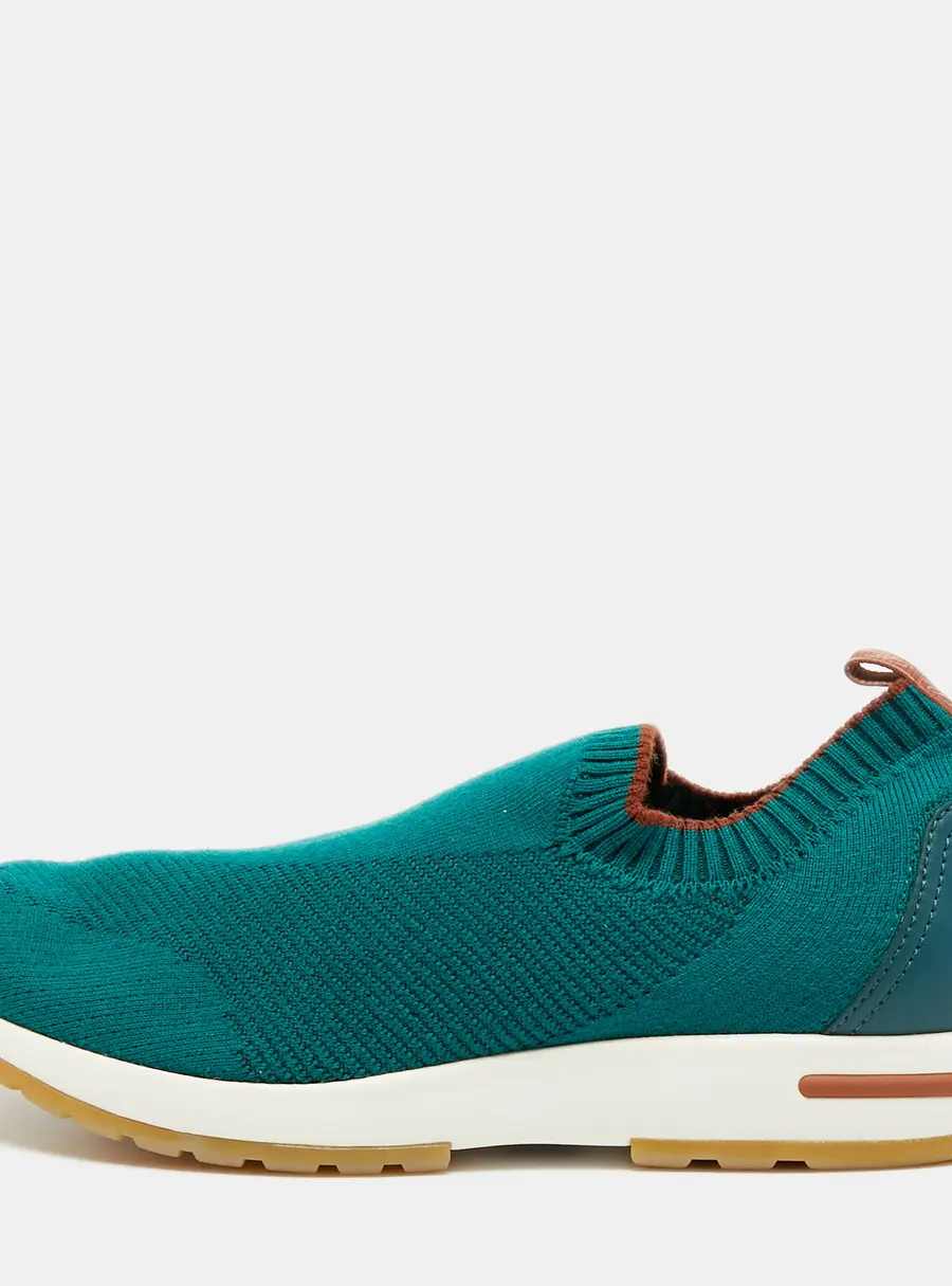 Loro Piana 360 LP Flexy Walk Size 40 Green Knit Fabric and Leather Slip On Sneakers