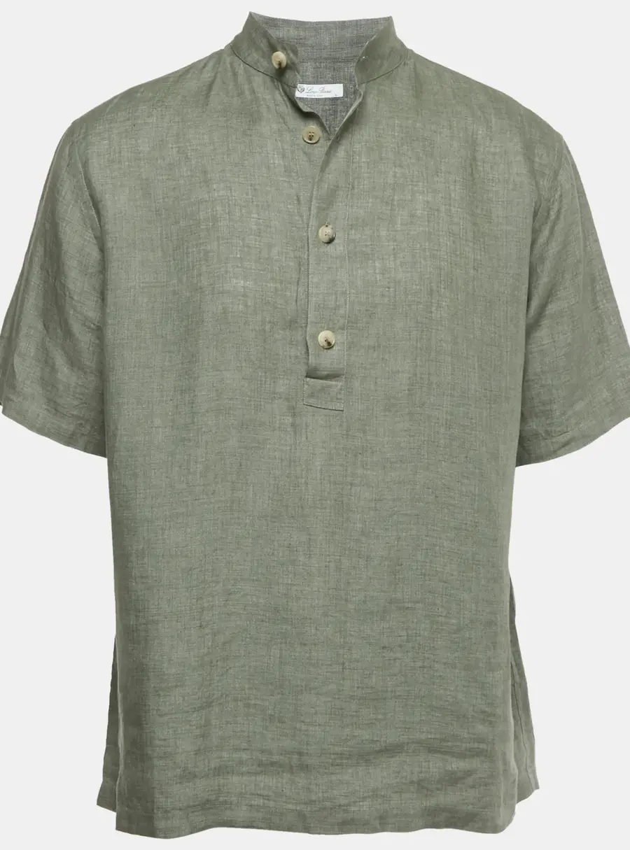 Loro Piana Sage Green Linen Hakusan Short Sleeve Shirt M