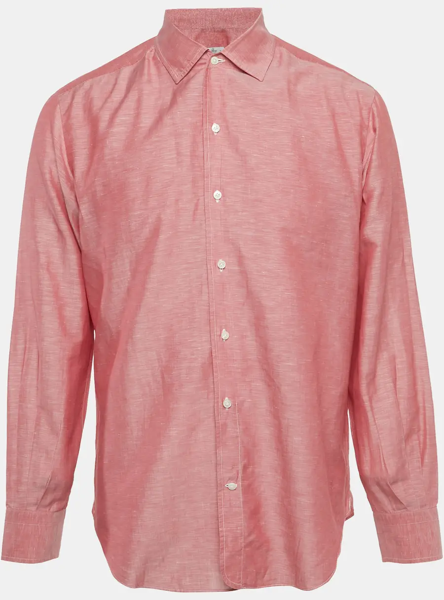Loro Piana Pink Linen & Flax Button Front Shirt L