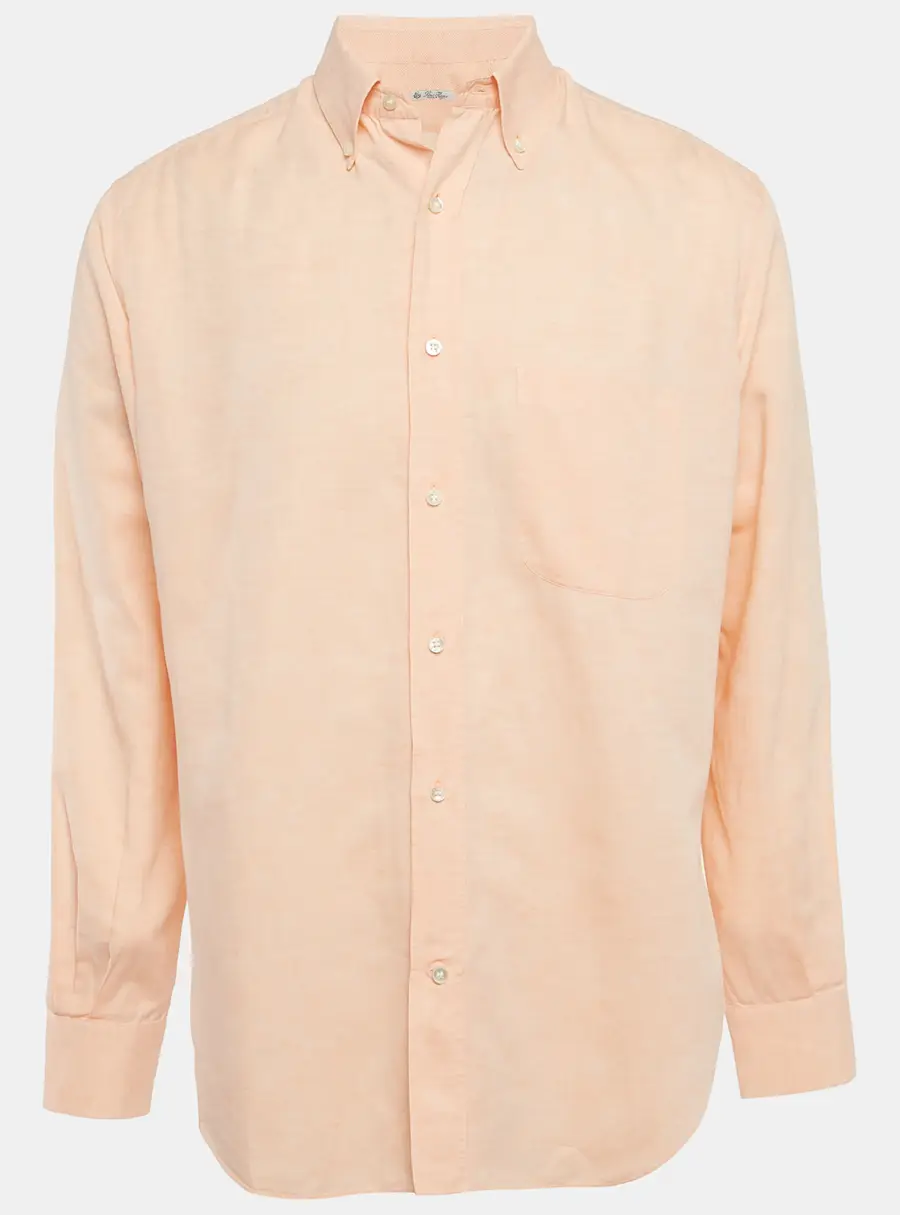 Loro Piana Peach Cotton & Linen Button Front Shirt L