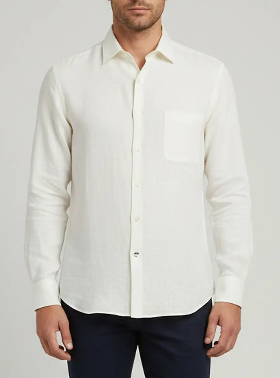 Loro Piana Off White Linen Long Sleeve Andre Shirt L