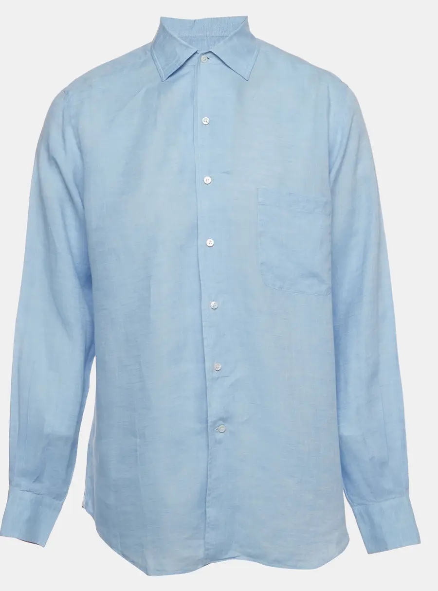 Loro Piana Blue Linen Button Down Andr&eacute; Shirt L