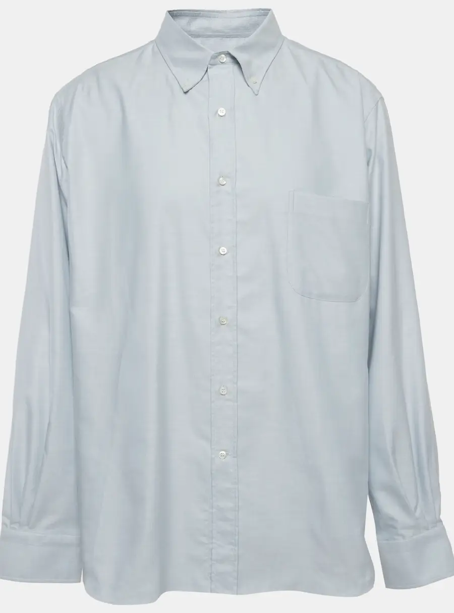 Loro Piana Blue Oxford Cotton Button Up Long Sleeve Shirt 4XL