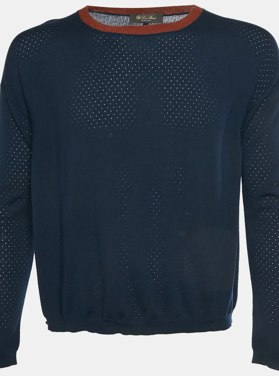 Loro Piana Navy Blue Wool Blend Crewneck Sweater M