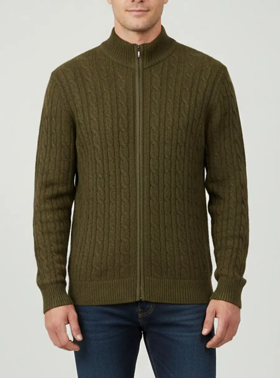 Loro Piana Green Cashmere Zip Up Cardigan M
