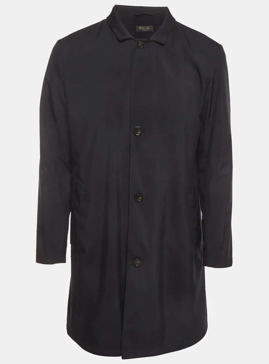 Loro Piana Navy Blue Synthetic Suede Trim Sebring Coat M