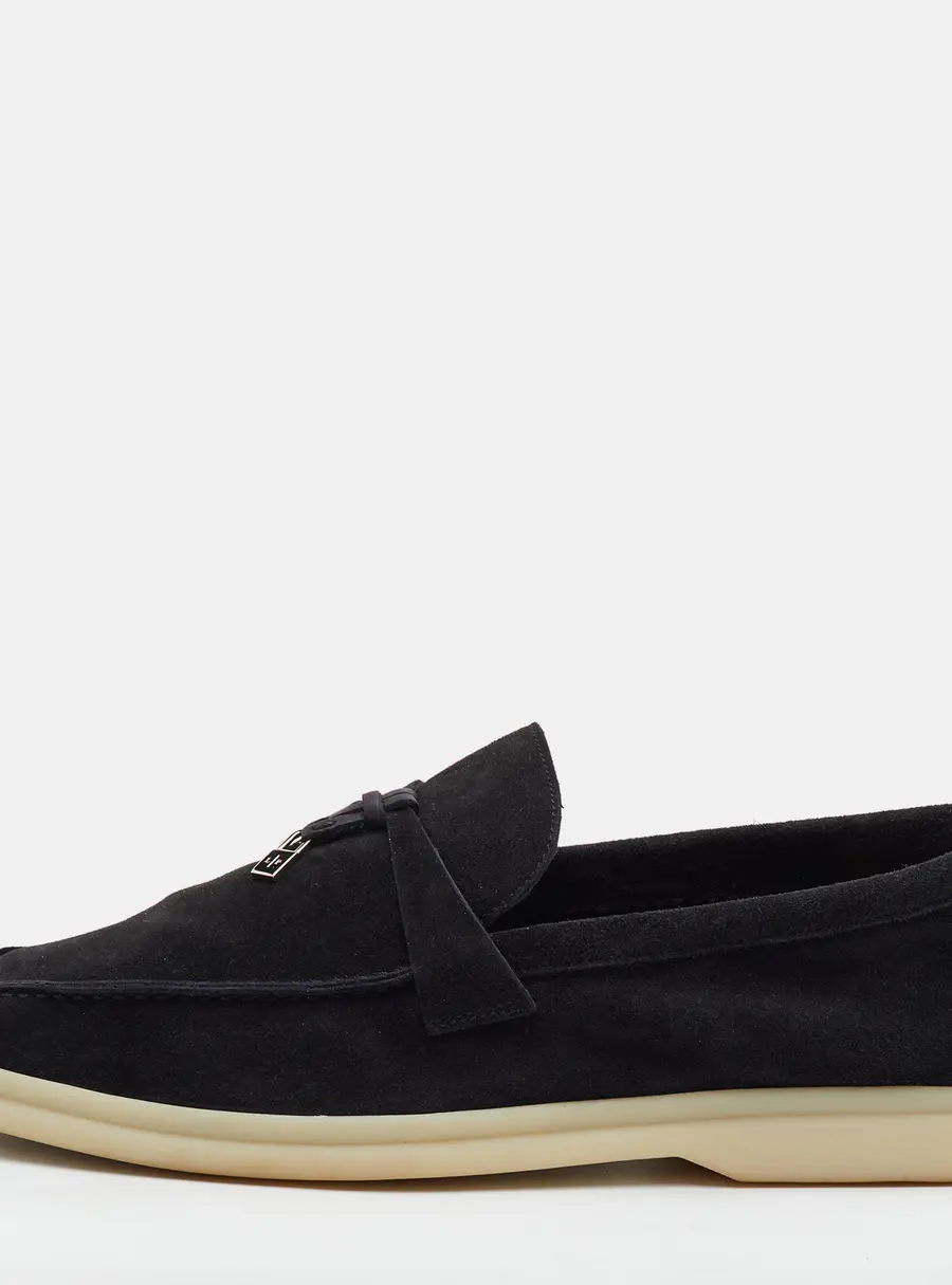 Loro Piana Summer Charms Walk Size 40 Black Suede Loafers