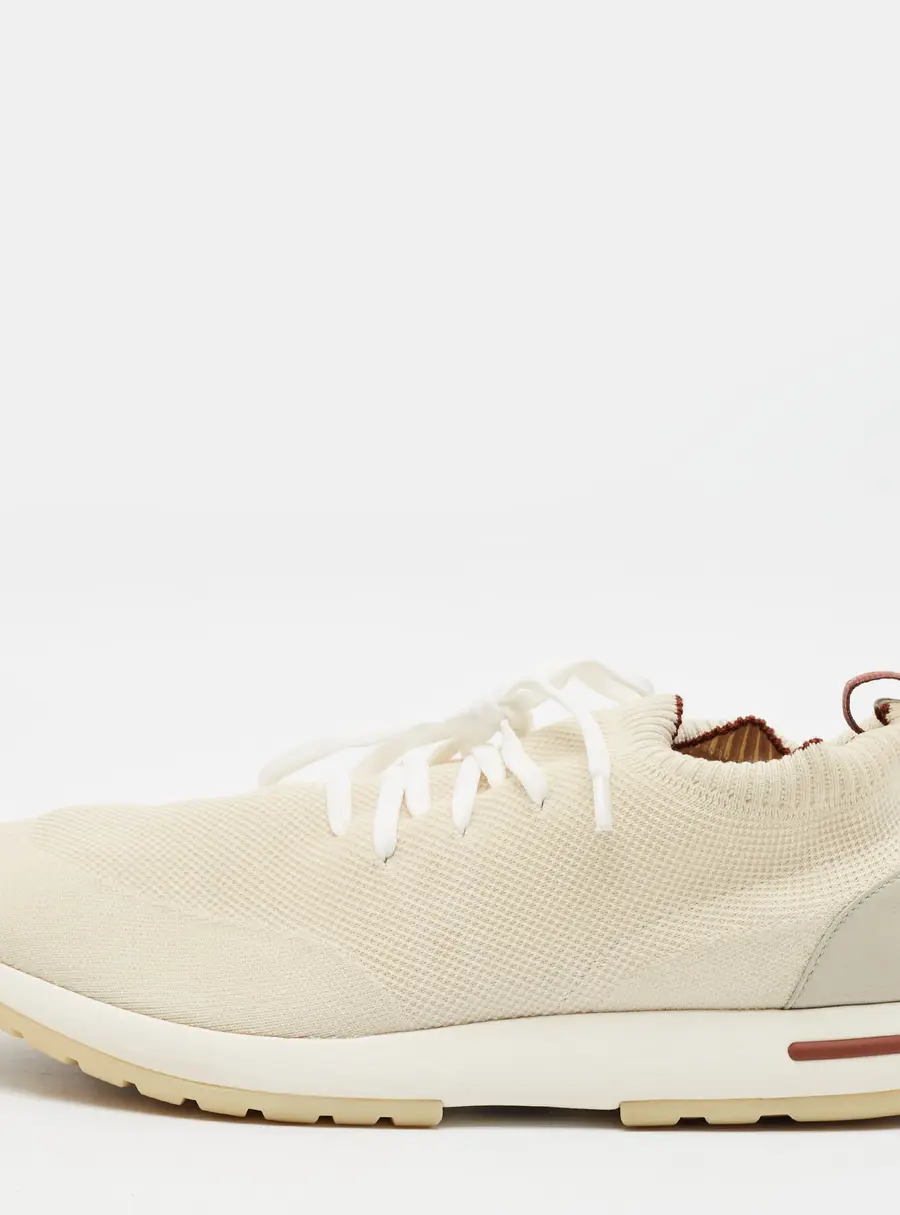 Loro Piana 360 LP Flexy Walk Size 46 Cream Fabric and Leather Lace Up Sneakers