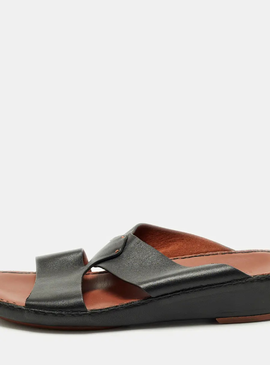 Loro Piana ox Size 44 Black Leather Flat Slide
