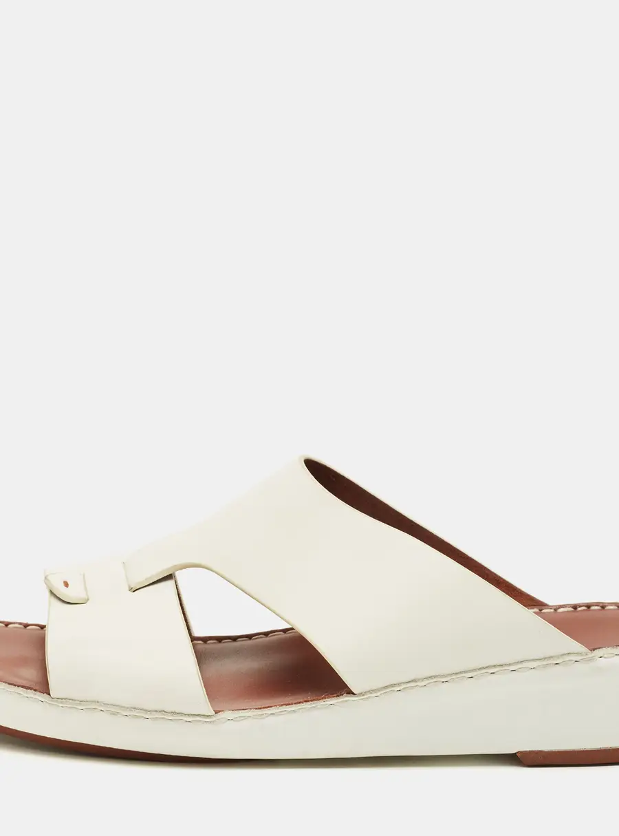 Loro Piana Buckle Size 43.5 White Leather Slide Sandals