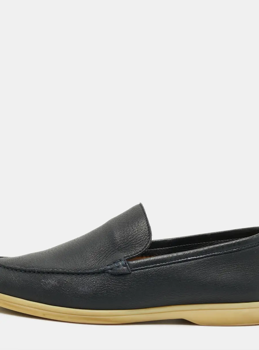 Loro Piana Summer Walk Size 44 Navy Blue Leather Loafers