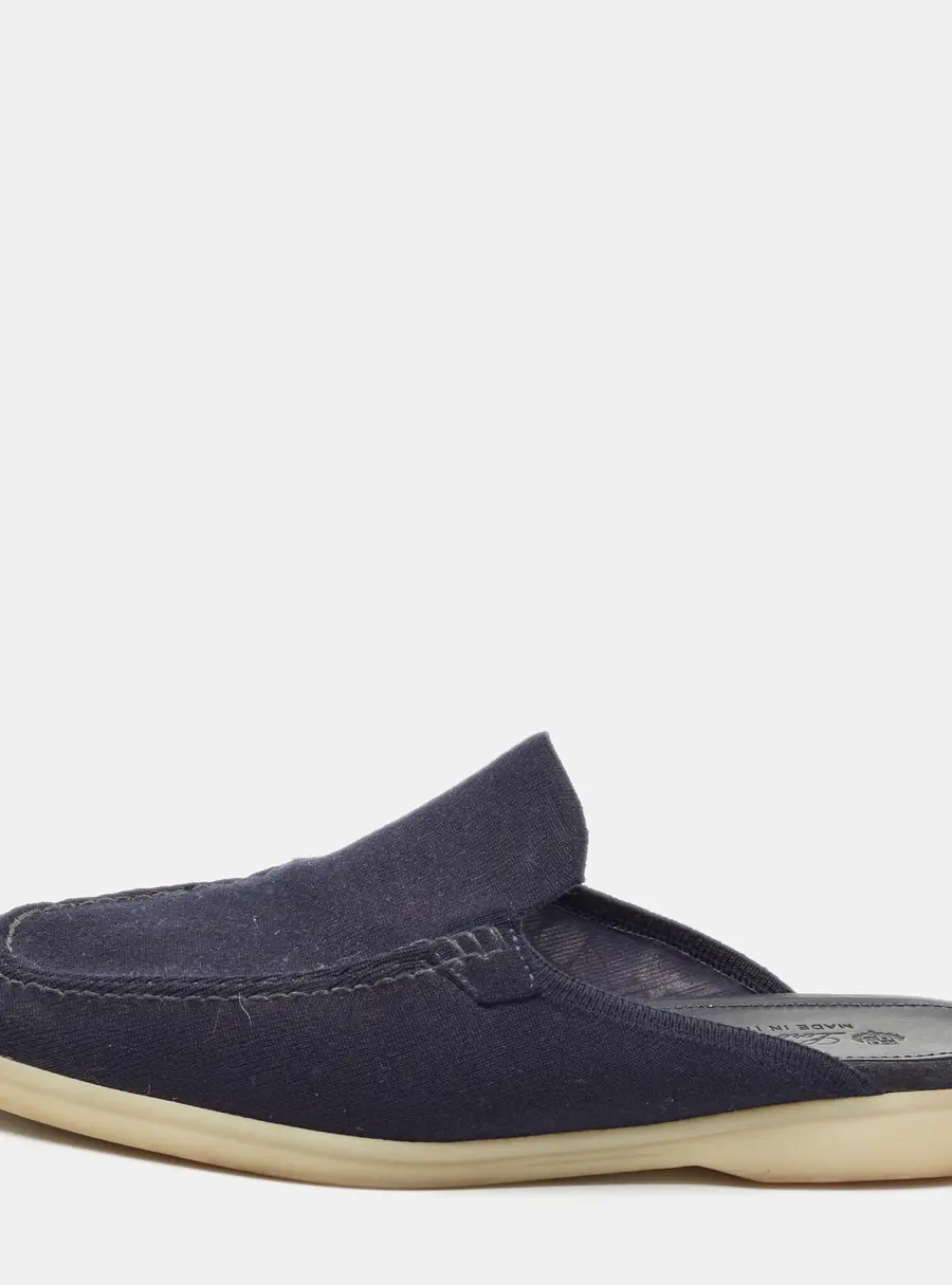 Loro Piana Babouche walk Size 41.5 Navy Blue Fabric Flat Mules