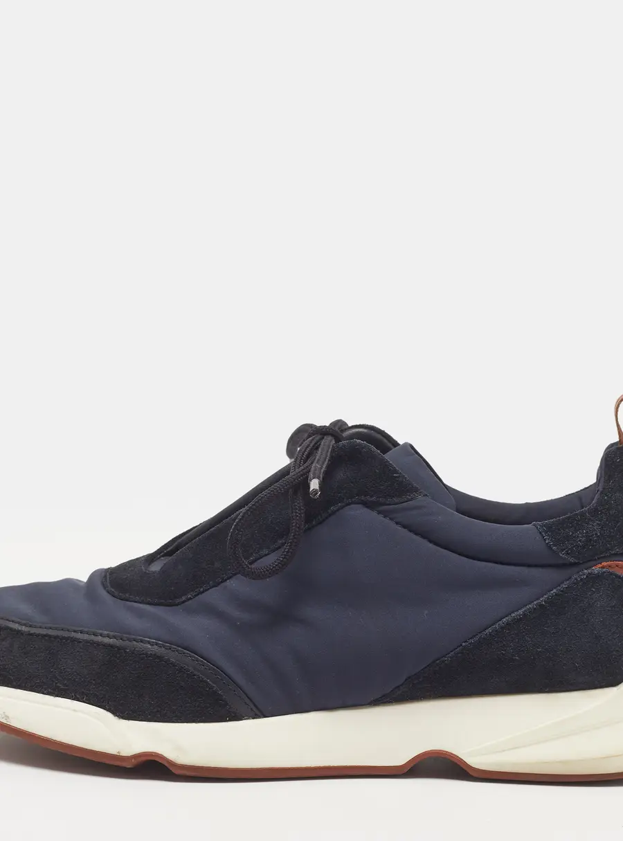 Loro Piana Modular walk Size 43 Navy Blue Nylon and Suede Lace Up Sneakers