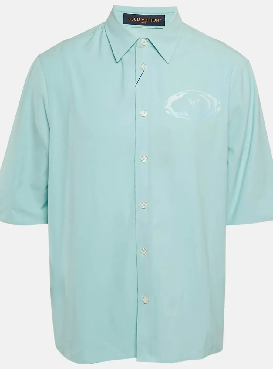 Louis Vuitton Blue LV Print Cotton Short Sleeve Shirt L