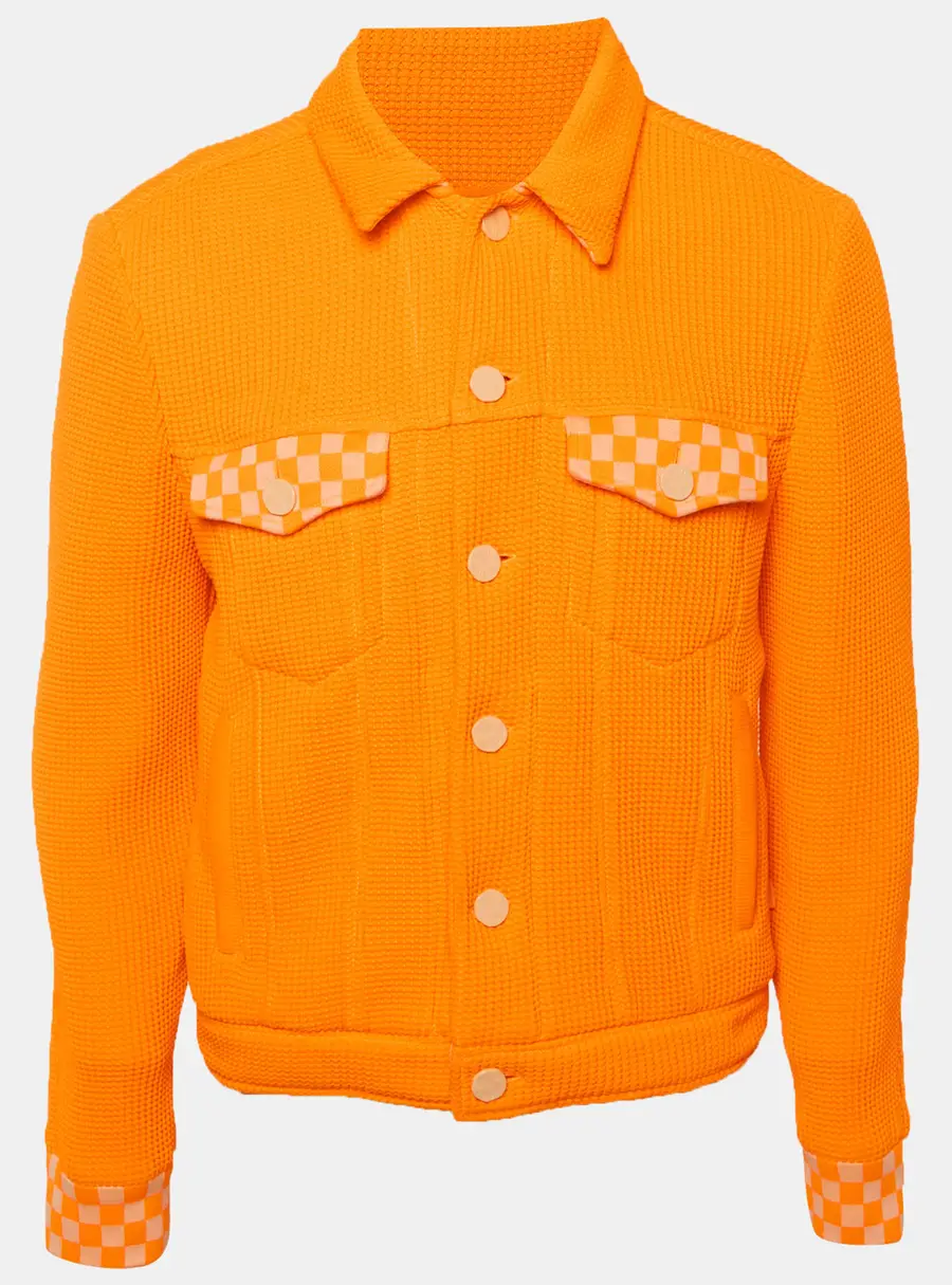 Louis Vuitton Neon Orange Rib Knit Trucker Jacket M