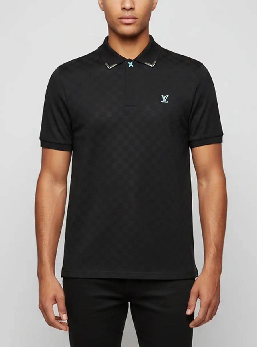 Louis Vuitton Black Damier Jacquard Knit Polo T-Shirt XL